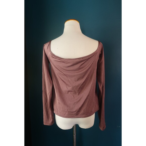 Klassy Network Off Shoulder Seamless Built in Bra Long Sleeve Mauve Top XL - Picture 7 of 8